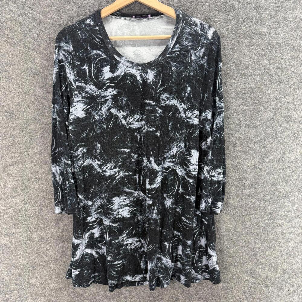 Mountain Mamas Tunic Top Women XL Black Tie Dye 3/4 Sleeve Rayon Round Neck